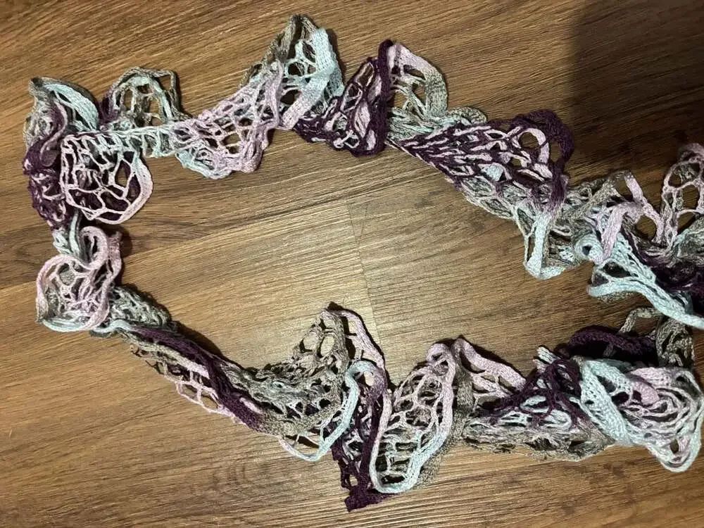 Handmade Crochet Ruffle Scarf Purple Blue Lot Of 3